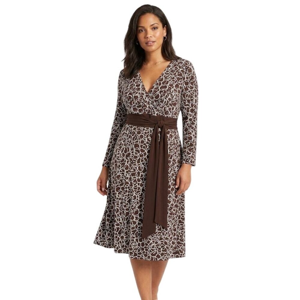 En Focus Studio Midi Wrap-Style Dress With Belt Abstract Spandex Large